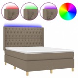 Cumpara ieftin Pat cu arcuri, saltea si LED, gri taupe, 140x200 cm, textil