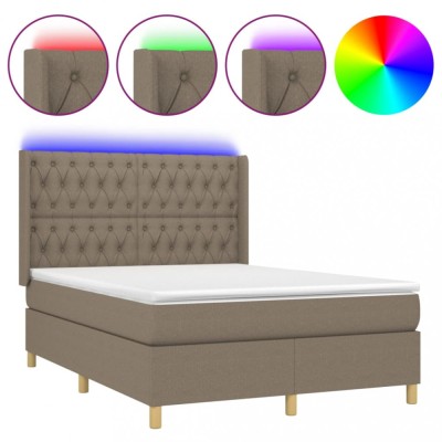 Pat cu arcuri, saltea si LED, gri taupe, 140x200 cm, textil foto