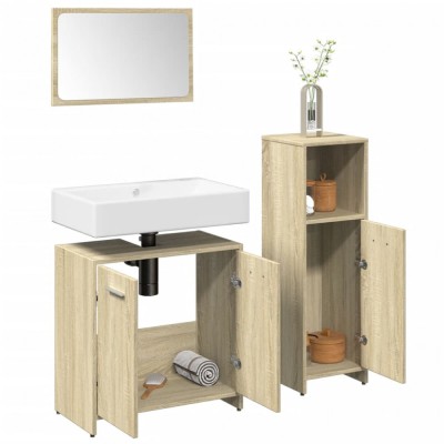 Gossi set mobilier de baie, 3 piese, stejar sonoma, lemn prelucrat foto