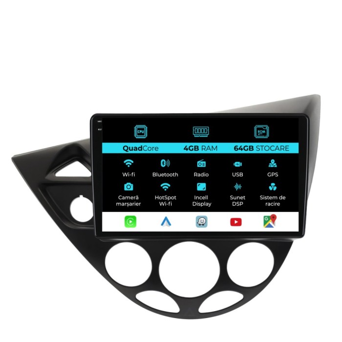 Navigatie Dedicata Ford Focus MK1 (1998-2004),QuadCore, 9Inch, 4Gb Ram, 64Gb Stocare, Carplay