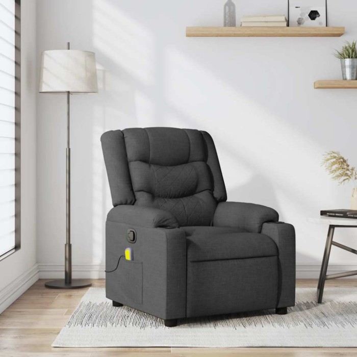 vidaXL Fotoliu de masaj rabatabil, gri &icirc;nchis, material textil 374131