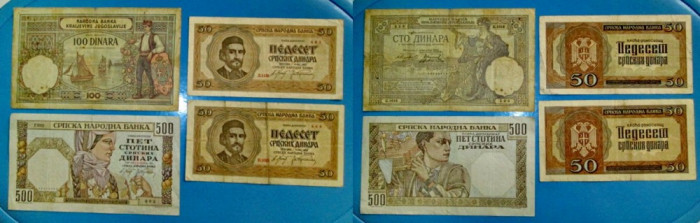 4994-I-Bancnote Serbia regat vechi lot 4 buc.