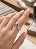 Inel din Argint 925 cu sina Tripla si Zirconiu Verde Smarald, Marimea 55