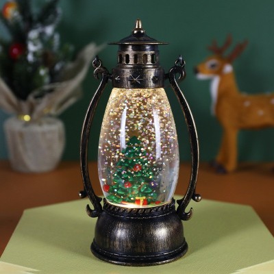 Decoratiune Luminoasa, Flippy, Felinar de Craciun, cu Lumina LED, Ornament Model Lampa cu Ulei Brad de Craciun, cu Maner, 14x7x6 cm, Negru foto