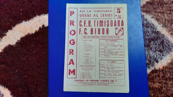 program CFR Timisoara - FC Bihor