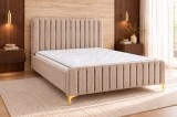 Pat Dormitor Melinda 160x200cm Tapitat Catifea Bej cu Somiera Inclusa