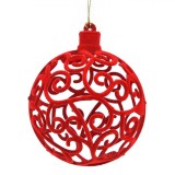 Ornament Brad de Crăciun, Model Perforat, Culoare Roșie, Diametru 10cm, Plastic