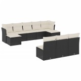 Cumpara ieftin Set canapele de gradina cu perne, 10 piese, negru, poliratan