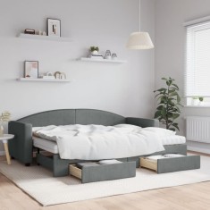 vidaXL Pat de zi cu extensie și sertare, gri &icirc;nchis, 80x200 cm textil