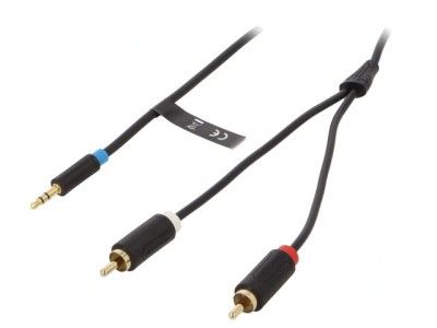 Cablu Audio Jack 3.5mm la RCA 2x1m Aurit Negru foto