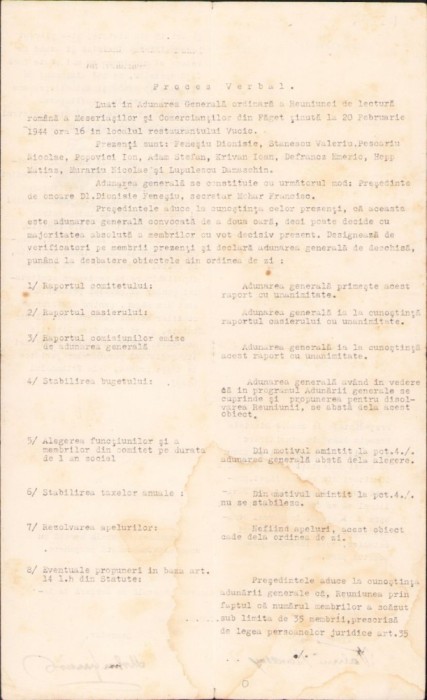 A1332 Act Reuniunea de lectură rom&acirc;nă a Meseriașilor, Făget, județul Timiș, 1944