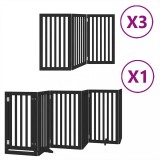 Cumpara ieftin Poarta caini pliabila cu usa 15 panouri negru 750 cm, lemn plop