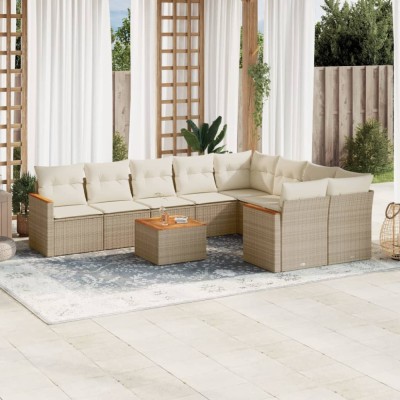 vidaXL Set canapele de grădină cu perne, 10 piese, bej, poliratan 3258712 foto