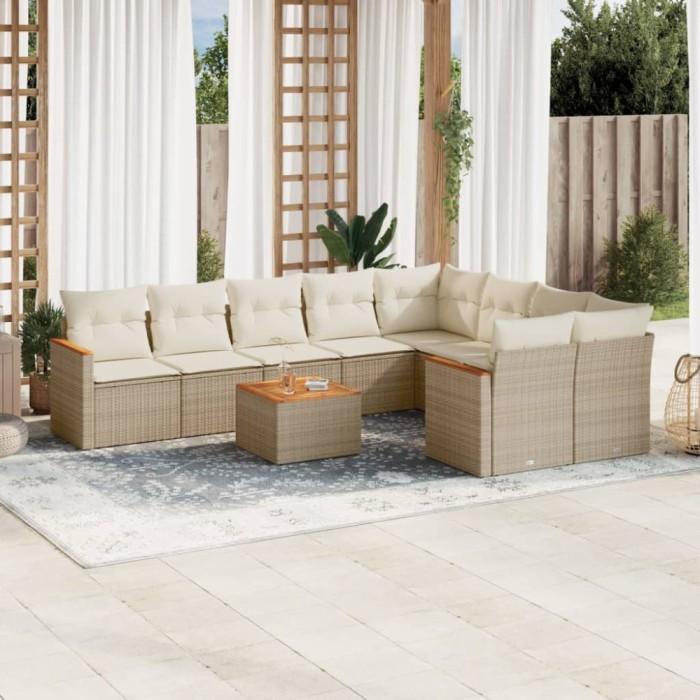 vidaXL Set canapele de grădină cu perne, 10 piese, bej, poliratan 3258712