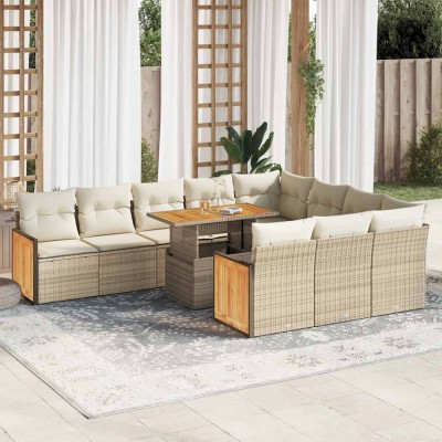 vidaXL Set canapele grădină perne 11 piese bej, poliratan/lemn acacia 3327761 foto