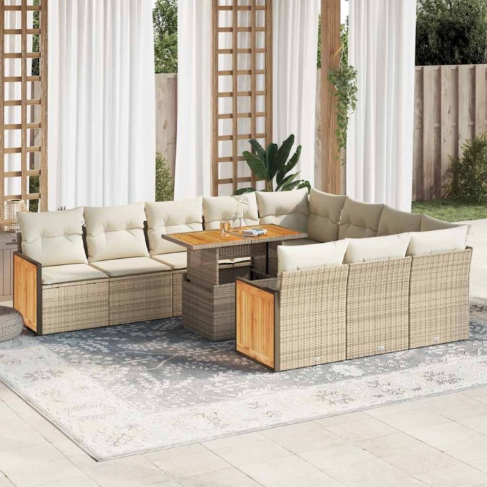 vidaXL Set canapele grădină perne 11 piese bej, poliratan/lemn acacia 3327761