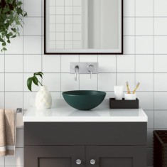 vidaXL Chiuvetă de baie, verde &icirc;nchis, ceramică, rotund