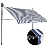 VidaXL Copertină retractabilă manual cu LED, albastru &amp; alb, 300 cm
