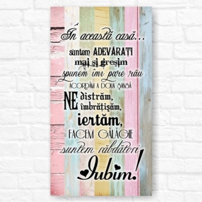 Tablou mesaj motivational IN ACEASTA CASA roz foto