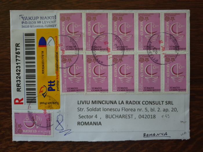2 plicuri circulate Istanbul-Bucuresti Recomandat pline de timbre (Europa 2005)
