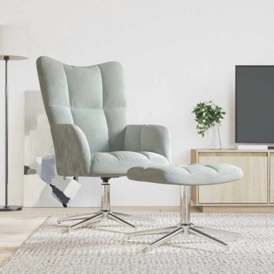 vidaXL Scaun de relaxare cu taburet, gri deschis, catifea 328128 foto