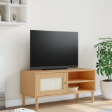 Cumpara ieftin Comodă TV SENJA aspect ratan maro, 106x40x49 cm, lemn masiv pin