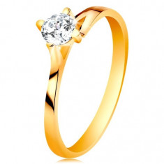 Inel de logodnă din aur galben de 14K - zirconiu transparent în montură proeminentă - Marime inel: 52