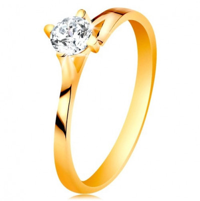 Inel de logodnă din aur galben de 14K - zirconiu transparent &amp;icirc;n montură proeminentă - Marime inel: 56 foto