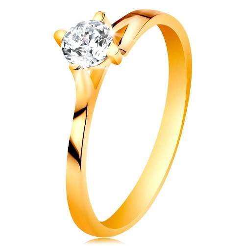 Inel de logodnă din aur galben de 14K - zirconiu transparent &icirc;n montură proeminentă - Marime inel: 56