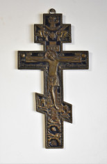 Rastignirea Cruce Crucifix Lipovenesc din bronz cu email / Rusia sf. de sec. XIX foto