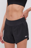 Reebok Pantaloni scurți GT3171 femei, culoarea negru, material neted, medium waist