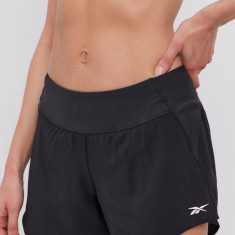 Reebok Pantaloni scurți GT3171 femei, culoarea negru, material neted, medium waist