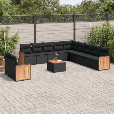 Gossi set canapele de gradina, 12 piese, cu perne, negru, poliratan foto