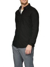 Camasa barbati cu maneca lunga din amestec de bumbac si elastan, croiala Slim fit, Negru, 2XL