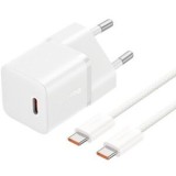 Incarcator retea Baseus GaN5 Pro, Quick Charge 20W, 1 x USB Type-C, include Cablu USB Type-C la USB Type-C 100W 1m, alb