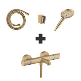 Cumpara ieftin Set baterie cada - dus, Hansgrohe, Ecostat Comfort, cu para, suport pentru para si furtun, bronz periat