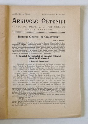 ARHIVELE OLTENIEI, ANUL XI, NR 59-60, IAN-APRILIE 1932 , COPERTA FATA BREFACUTA foto