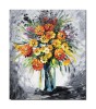 Tablou pictat manual, Vaza cu galbenele, stilizat, 60x50cm ulei pe panza in cutit efect 3D