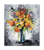 Cumpara ieftin Tablou pictat manual, Vaza cu galbenele, stilizat, 60x50cm ulei pe panza in cutit efect 3D