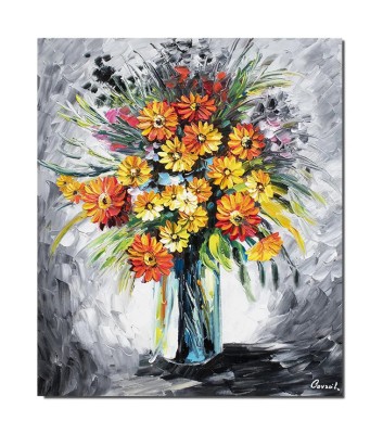 Tablou pictat manual, Vaza cu galbenele, stilizat, 60x50cm ulei pe panza in cutit efect 3D foto