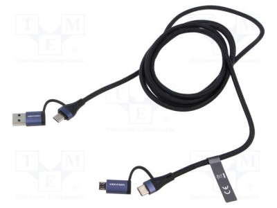 Cablu USB 2.0 VENTION USB A - USB B micro - USB C x2, 1m foto