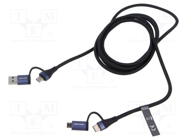 Cablu USB 2.0 VENTION USB A - USB B micro - USB C x2, 1m