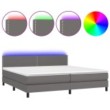 Cumpara ieftin Pat cu arcuri, saltea si LED, gri, 200x200 cm, piele ecologica