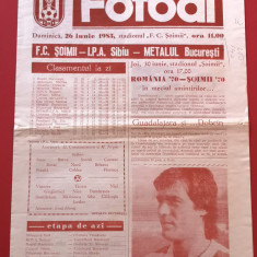 Program meci fotbal FC "SOIMII" IPA SIBIU - METALUL BUCURESTI (26.06.1983)