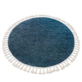 Covor Berber 9000 cerc albastru Franjuri shaggy, cerc 120 cm, Rotund, Polipropilena