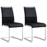 Set de 2 Scaune moderne pentru sufragerie, cu spătar &icirc;nalt, din PU și material textil, pentru Bucătărie și birou, Negru