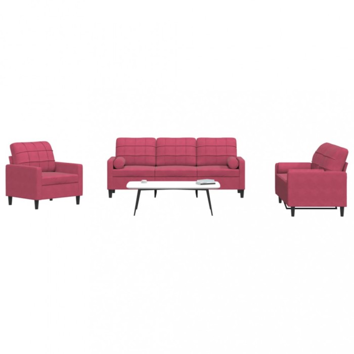 vidaXL Set canapea cu perne/rulouri, 4 piese, roșu vin, catifea