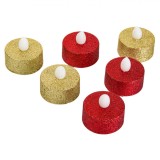 Set Lumanari Pastila LED, 6 Buc, Rosu Auriu, Glitter, Baterie Inclusa, 3.5x3cm, Oem