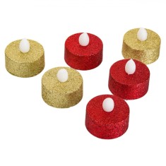 Set Lumanari Pastila LED, 6 Buc, Rosu Auriu, Glitter, Baterie Inclusa, 3.5x3cm