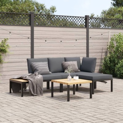 Gossi set mobilier de gradina cu perne, 4 piese, negru, aluminiu foto